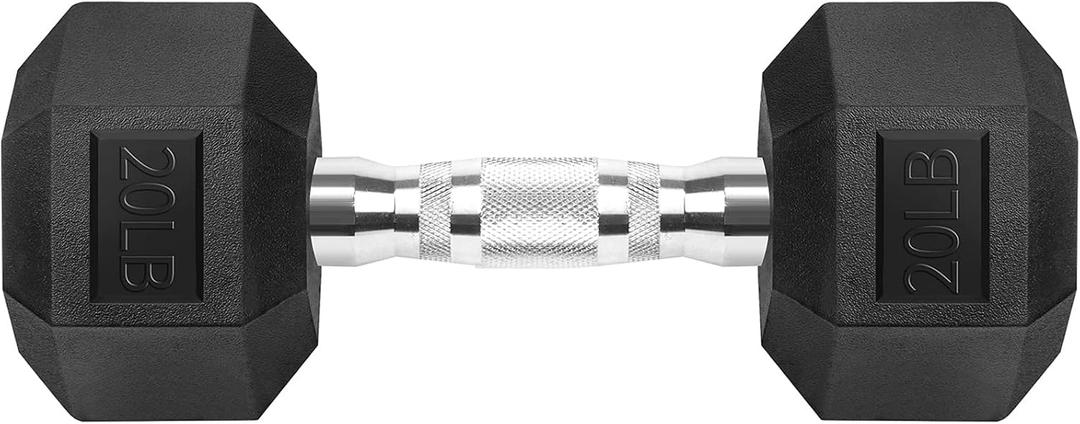 Hex Dumbbells Rubber Coated Cast Iron Hex Dumbbell (20 Pounds/Single)