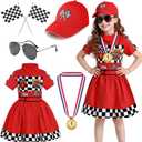 Girls Race Car Driver Costume Racing Suit Racer Dress (3-4 Years, Red)