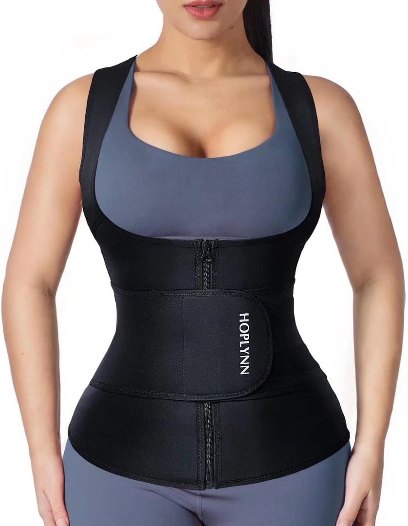 Neoprene Sauna Sweat Waist Trainer Corset Trimmer Vest for Women Tummy Control, Waist Cincher Body Shaper (XX-Large, Black One Belt With Zipper)