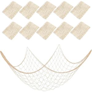 10 PCS Fishing Net Decor, 39.3778.74 Inch Fish Net Decorations Natural Fish Netting Cotton Nautical Wall Decor for Ocean-Themed Party Accessories, Beach Party Decorations and Photo Display