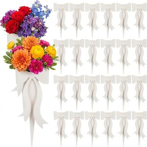 Lerheedi 24 Pcs Flower Bouquet Holder Mother's Day Single Rose Bow Theme Bags DIY Flower Wrapping Paper for Wedding Valentine Graduation Birthday Floral Arrangement(White)