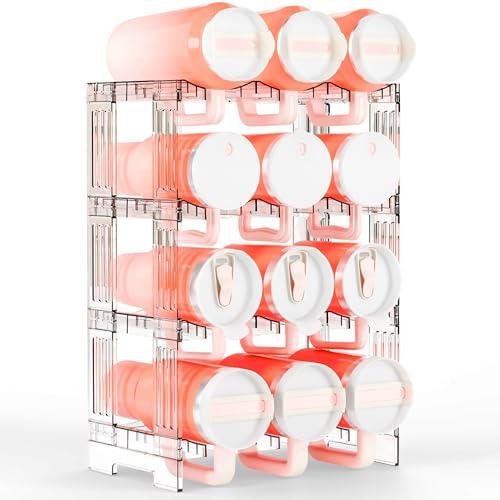 Yieach Stackable Cup Organizer for Kitchen Cabinets,4 Tier Large Tumbler or Water Bottle Organizer for Cabinets,Stackable Waterbottle Holder and Cup Storage Organizer for 40 OZ Yeti,Owala,Yeti Storage