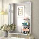 28x36 Brushed Silver Mirror for Bathroom, Nickel Silver Metal Framed Vanity Mirror with Beveled Border, Round Corner, Shatterproof, Anti-Rust (Horizontal/Vertical)
