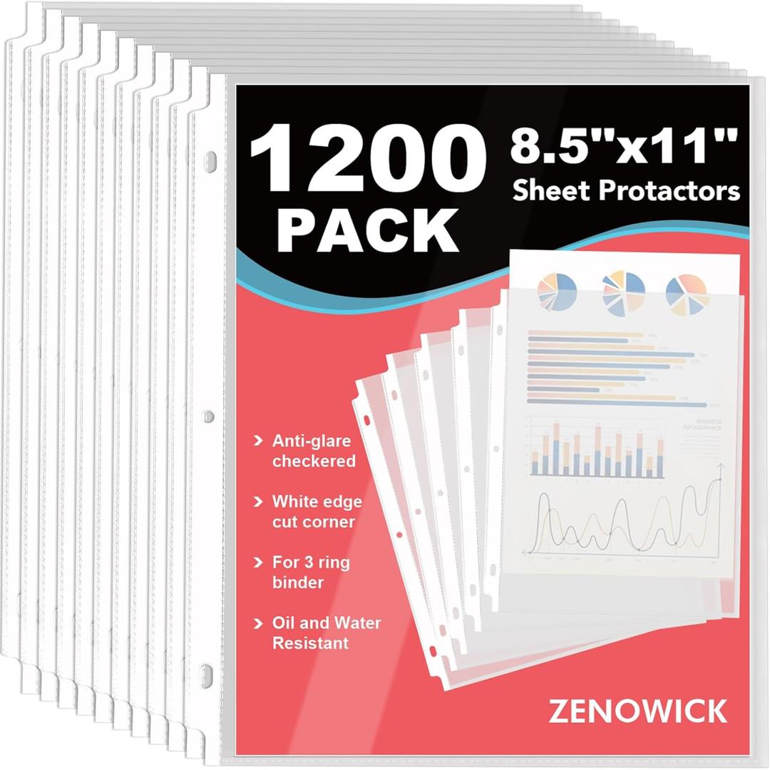 1200 Pack Sheet Protectors 8.5 X 11 Inch Clear Page Protectors For 3 Ring Binder, Plastic Sleeves For Papers, Document