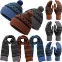 12 Pcs Winter Beanie Hat Scarf Gloves Set for Men Women Winter Warmer Gift Poms Knit Beanie Long Scarf Gloves (Classic Color)