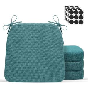 Chair Cushions for Dining Chairs - 17" x 16" x 2" D-Shaped Indoor Seat Cushions - Non Slip Chair Pads with Removable Ties and Washable Cover Set of 4 - Chair Leg Pads Included - Teal