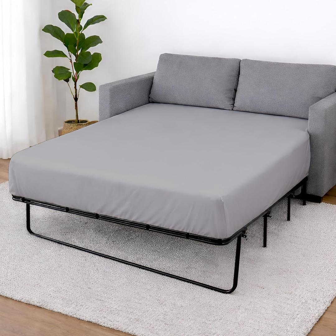 Cottington Lane 1 Piece Sleeper Sofa Fitted Sheet Full Size, Premium Quality 100% Egyptian Cotton, 6 Inch Deep Sofa Bed/Pullout Couch Bottom Sheet Only, Cooling, Soft & Breathable, Silver Grey (Light Grey Solid)
