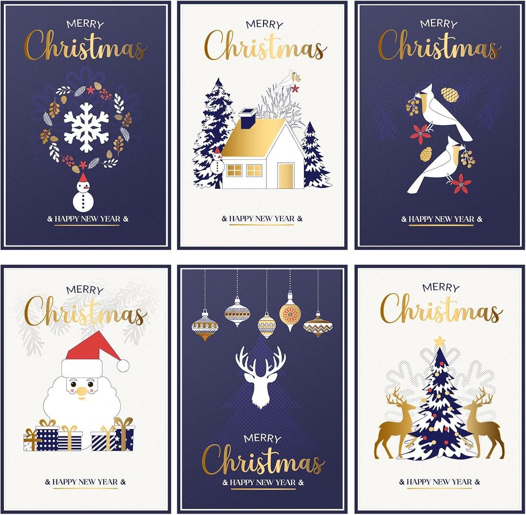 30 Pack Boxed Christmas Cards with Envelopes and Stickers, 4 x 6 Inch, Holiday Greeting Cards Set, Assorted Xmas Cards with Warm Messages Inside for Friends and Family (Christmas)