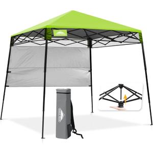 EAGLE PEAK 8x8 Pop Up Canopy Tent with Sidewall, Compact, Portable Slant Leg Instant Sun Shelter for Beach, Sports, & Camping, 8x8 Base 6x6 Top, Green