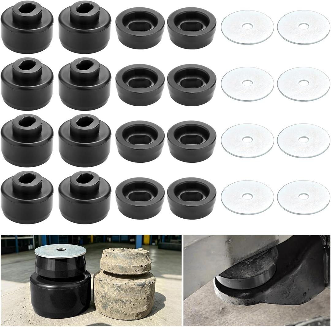 7-141 Body and Cab Mount Bushing Kit for Chevy Silverado & GMC Sierra 1500/2500 2WD/4WD 1999-2014 – Polyurethane Body Cab Mounts with Washers (Black, 24PCS)