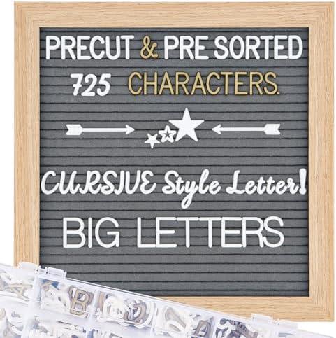 Grey Changeable Felt Letter Board, 10x10 Inch, 725 Pre-Cut & Sorted Letters, First Day of School, Classroom Decor, Message Sign
