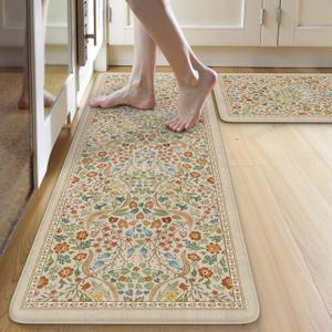 Collive Kitchen Mats Cushioned Anti Fatigue, Non Slip Waterproof Kitchen Floor Mat Beige Rug 2 Piece, Modern Comfort Desk Standing Rugs for Sink, Home Office, Laundry, Bedroom (17.3"x47"+17.3"x29")