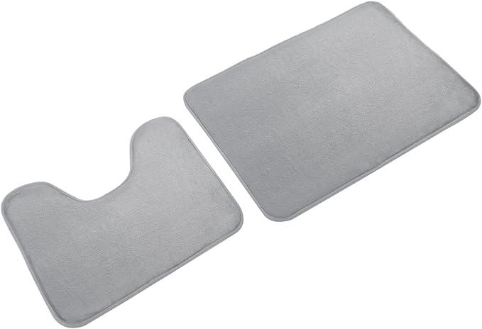 2Pcs Memory Foam Toilet Rugs Contour Extra Soft Absorbent 40x50cm U Shaped 50x70CM Rectangle Gray