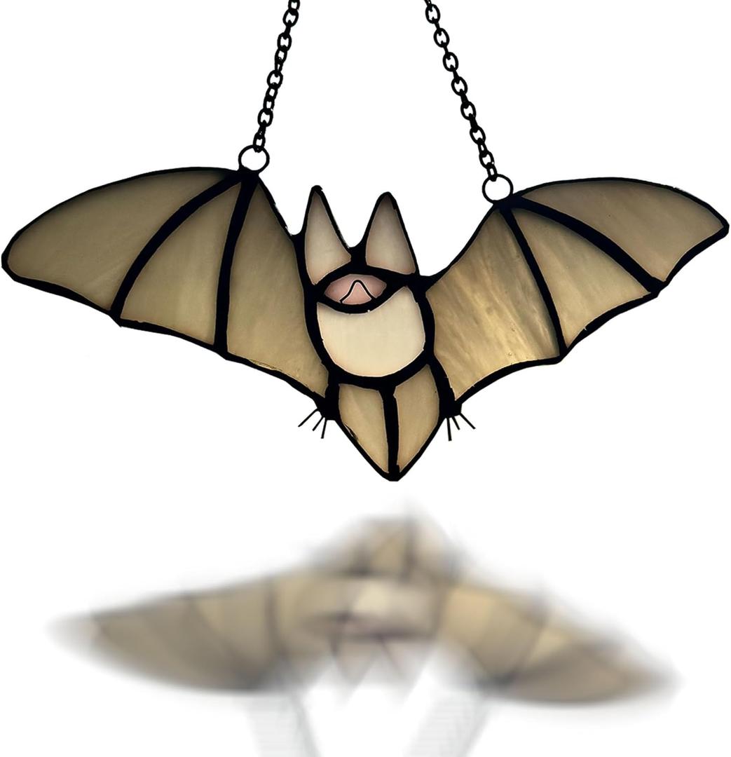 Halloween Bat Stained Glass Window Hanging Suncatcher for Window and Wall Decoration, Grey