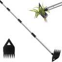 PIMEKOY Weed Puller Tool with Long Handle, Hoe Garden Tool Weeding Rake Combo for Uprooting, Garden Hoe, Weed Remover Manual Hand Weeder for Yard Flower Bed(Black)