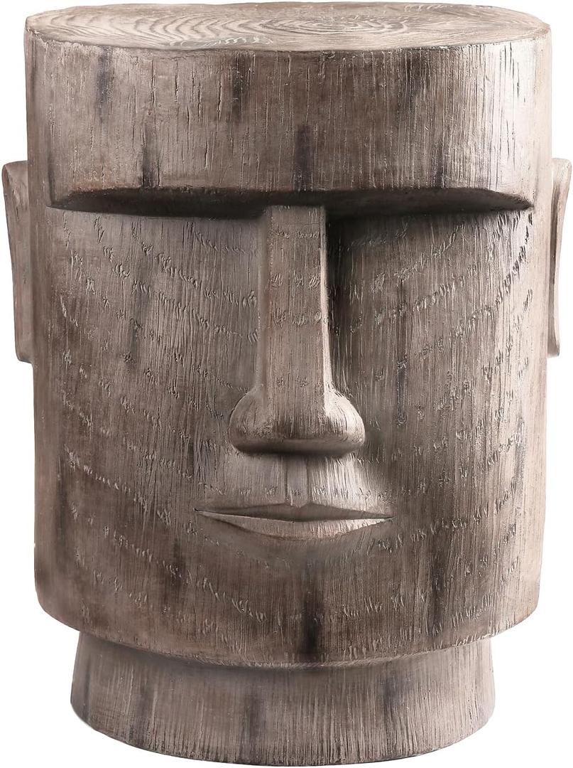 Outdoor Side Table Easter Island AHU Akivi Moai Statue Pedestal End Table Stool for Home Patio Deck Sunroom Garden Balcony Yard Lawn Grey