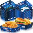 Maxcheck 36 Pcs Video Game Party Favor Large 5 Lb Video Game Paper Food Trays Snack Popcorn Nacho Boats For Kid's Day Boy's Birthday Theme Party Supplies (Blue)