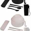 2 Sets Instant Noodle Bowl, Portable Ramen Cooker, Microwave Ramen Bowl Set with Strainer, Cutlery Box & Milk Tea Cups (Gray + Black)