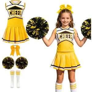 Colorful House Cheerleader Costume for Girls Cheerleader Uniform Outfit Child Cute Cheerleading Outfit for Halloween (8-9Y, Yellow(5p))