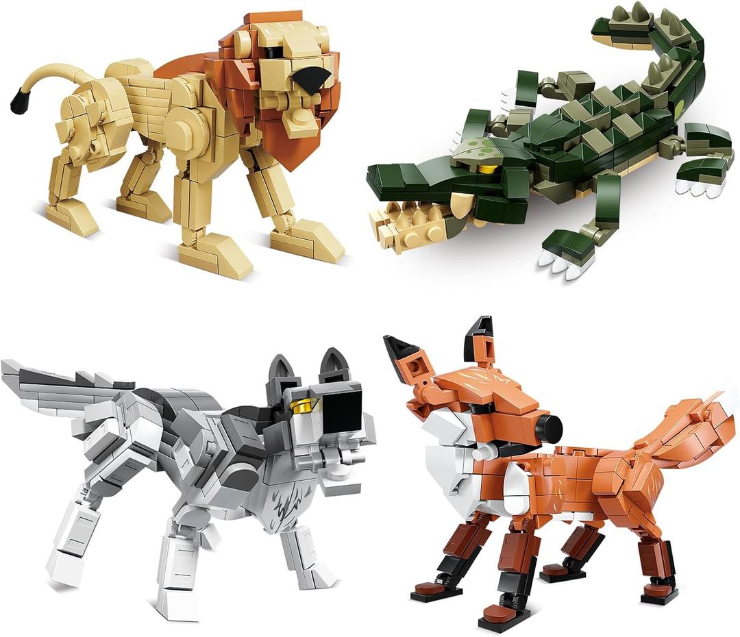 KAZI Forest Animals Toys - Building Toys for Kids - Fox,Lion,Wolf,Crocodile Animal Building Kit,Creative Play and Display Gift Idea for Boys and Girls Ages 8 Years Old and Up,Easter Basket Stuffers