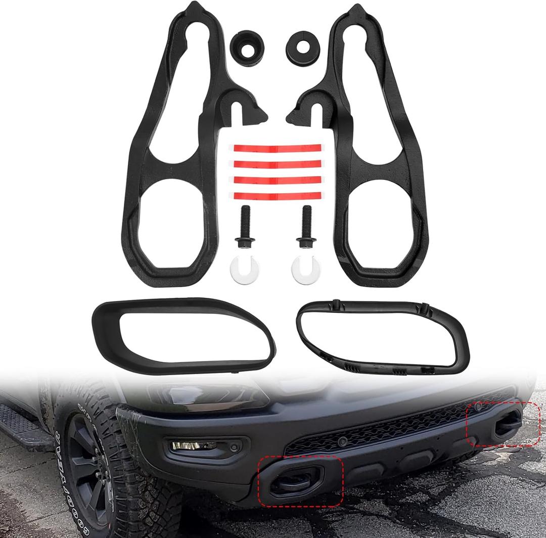 Front Car Front Forged Heavy Duty Tow Hooks Compatible with 2019 2020 2021 2022 Dodge Ram 1500 DT Replace# 82215268AB (Black)