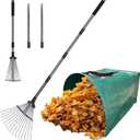 Garden Rake for Leaves with 53 Gallon Leaf Bag, Heavy Duty Metal Leaf Rake for Lawns with Adjustable Length & Expandable Head, Ideal for Landscaping in Lawn, Yard and Shrub