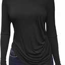 Tankaneo Womens Boat Neck Long Sleeve Tops Ruched Asymmetric Hem Fitted T-Shirts Casual Yoga Workout Tees Black, L