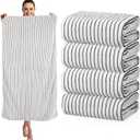 4 Pieces Extra Large Black and White Striped Bath Towels Set 35 x 70 in Coral Fleece Oversized Bathroom Pool Towel Highly Absorbent Soft Quick Dry Shower Bath Sheets for Hotel Spa Pool