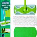 Sweeper Mop, Dry & Wet 2-in-1 Floor Mopping and Sweeping Kit, Includes 51" Sweeper Handle, 12 Heavy Duty Dry Cloths, 2 Reusable Wet & Dry Pads for Swiffer Sweeper, Dust Mop