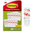 Command Poster Strips Value Pack, 64 Strips Damage-Free Poster Hangers, No Tools Requried, Great for Home, Room, Wall, Office, and Dorm Decor, White Adhesive