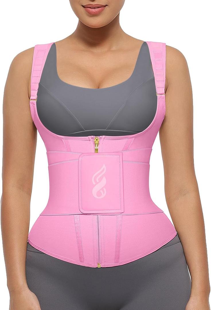 FeelinGirl Waist Trainer for Women Tummy Control Waist Cincher Belt Workout Body Shaper Vest with Adjustable Shoulder Strap (Pink, M)