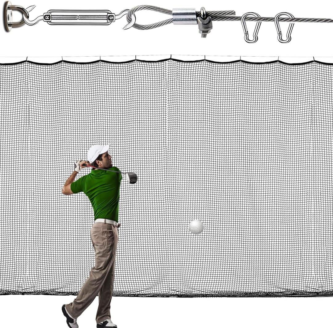 LAKNUAL Golf Practice Netting, 12X20 ft Golf Hitting Hanging Kit, Sports Practice Barrier Net for Backyard and Garage, Indoor/Outdoor DIY Sports Netting for Baseball, Hockey, Soccer