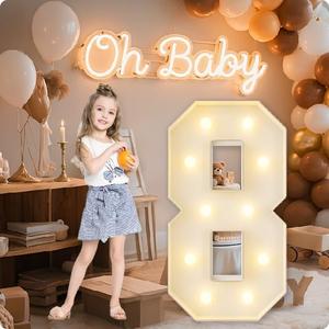 HXWEIYE Large marquee numbers 8, 3FT Big Light Up Number with light, Mosaic Balloon Frame, Pre-Cut Frame Giant Led Numbers for baby shower Birthday Party Bar Graduation Decor (Warm White)