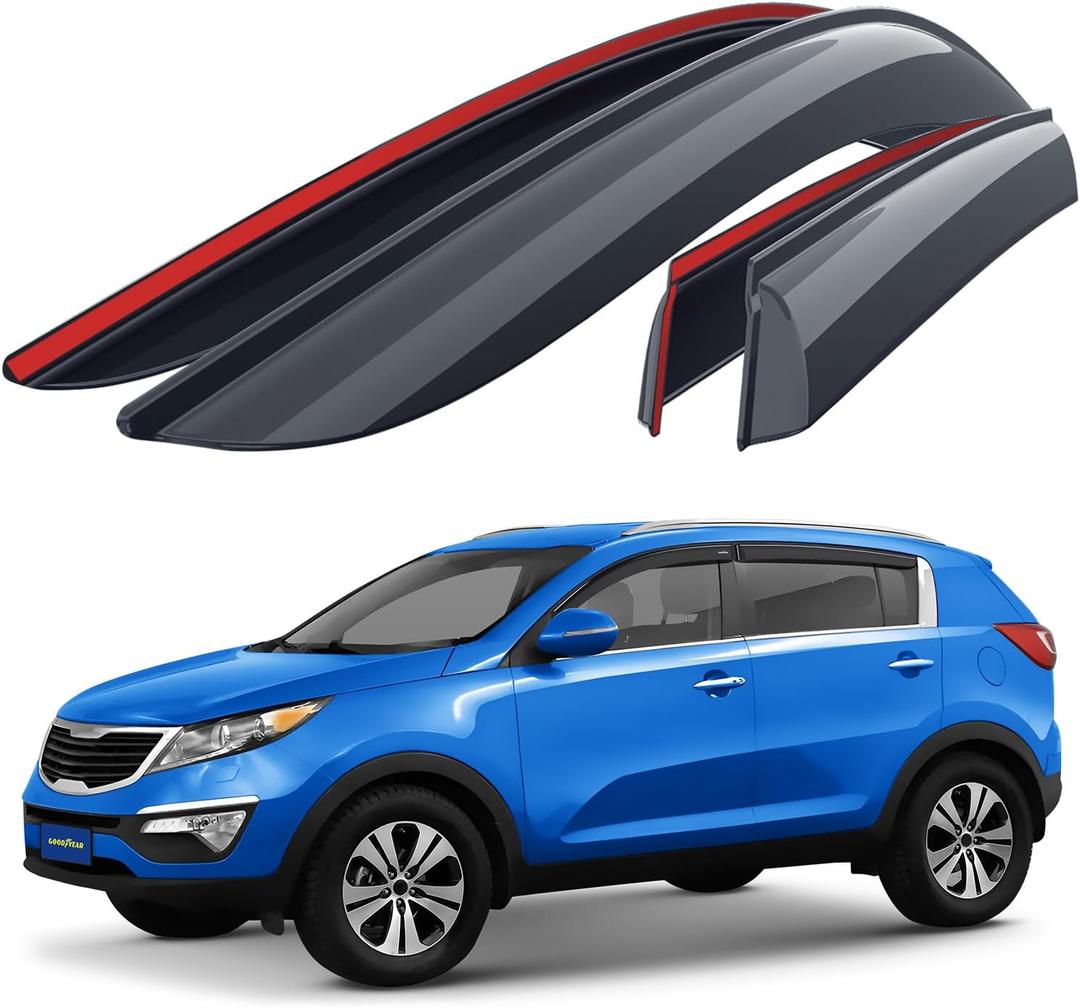 Goodyear Shatterproof Side Window Deflectors for Kia Sportage 2011-2016, Tape-on Rain Guards, Window Visors for Cars, Vent Deflector, Vent Visor, Car Accessories, 4 pcs. - GY003214LP (For Sportage 11-16)