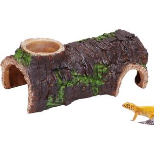 AIICIOO Reptile Gecko Hide Cave Natural Looking Basking Platform Terrarium Decor Resin Hollow Hide Cave for Lizard Leopard Gecko Bearded Dragon Tank Accessories Large