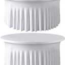 2 Pack White 6ft 72inch Round Spandex Tablecloth Stretch Fitted Table Cover with Skirt for Wedding Party Decoration