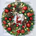 2 Pack Christmas Wreath - 16" Christmas Wreaths for Front Door Red Christmas Reindeer Balls Berries Pine Cones Pine Needles Door Wreath for Home Wall Window Porch Indoor Outdoor Decor