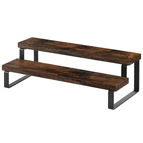 YINMIT Wooden Display Riser Stand, Tiered Perfume and Cologne Organizer Stand, 2 Tier Spice Rack Organizer, Rustic Display Shelf for Candles (2 Tier)