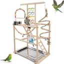 Bird Playground, Parrots Playstand for Small to Medium Birds, Perch Stand with 3 Ladders Playgym with Rope Perch, Swings Feeder Cups Bird Cage Accessories for Conure Cockatiel Lovebirds