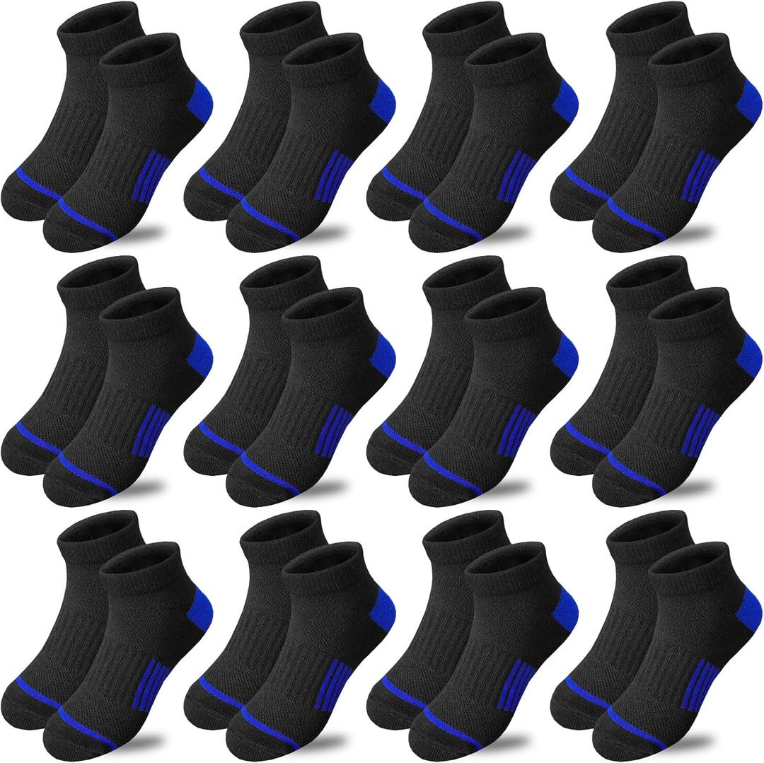 Bemeol Boy socks 12 Pairs kids Ankle Athletic Socks Low Cut Socks for Little Big Kids (10-14 Years, Black&blue)