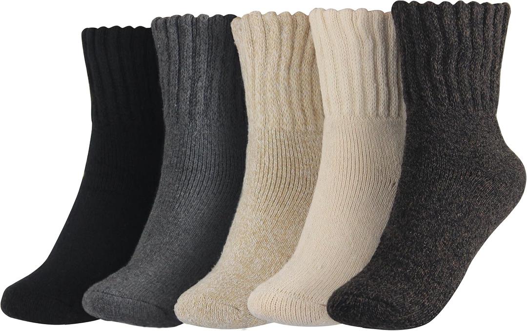 BenSorts Women's Winter Boots Socks Thick Warm Cozy Crew Socks Solid Color Gifts (Medium, Black White Gray Beige Brown 5 Pairs)