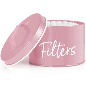 DRASTAR Coffee Filter Holder, Filter Storage with Lid for Counter, Storage Basket Container for Coffee Bar Accessories Decor, Pink