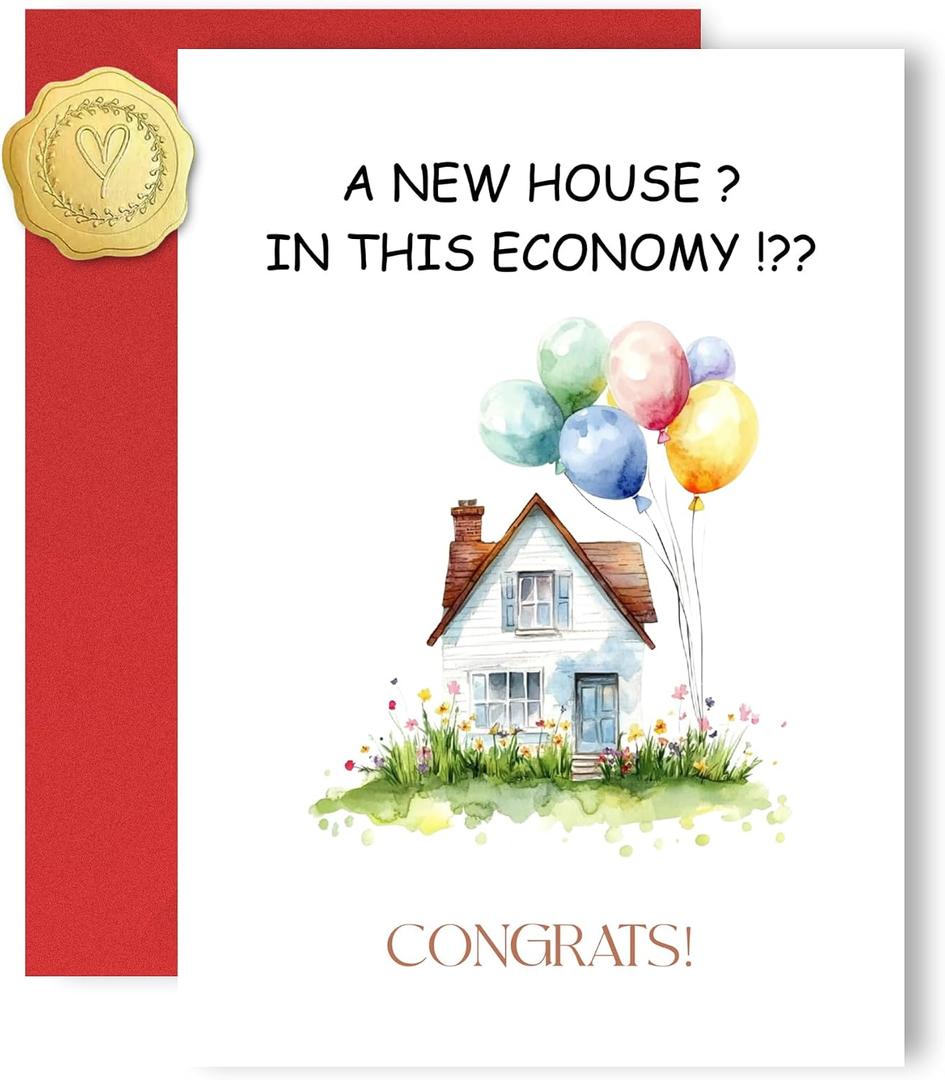 3 x Funny New Home Greeting Card, Housewarming Cards, Congrats Housewarming Gifts, In This Economy Fun Card Envelope and Sticker