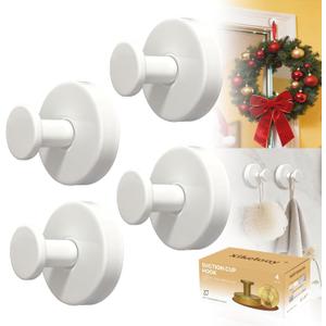 Suction Cup Hooks, Suction Cup Hooks for Shower,Removable Towel Hooks for Bathroom Window Glass Door Wall, Bath Robe Looafh Wreath Hook for Hanging (White)