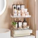 Delamu Bathroom Organizers and Storage, 2-Tier 2-Drawer Makeup Organizer Countertop, Easy to Install, Ideal for Bathroom Storage, Vanity, Large Skincare, Perfume, Present, and More, CreamWhite