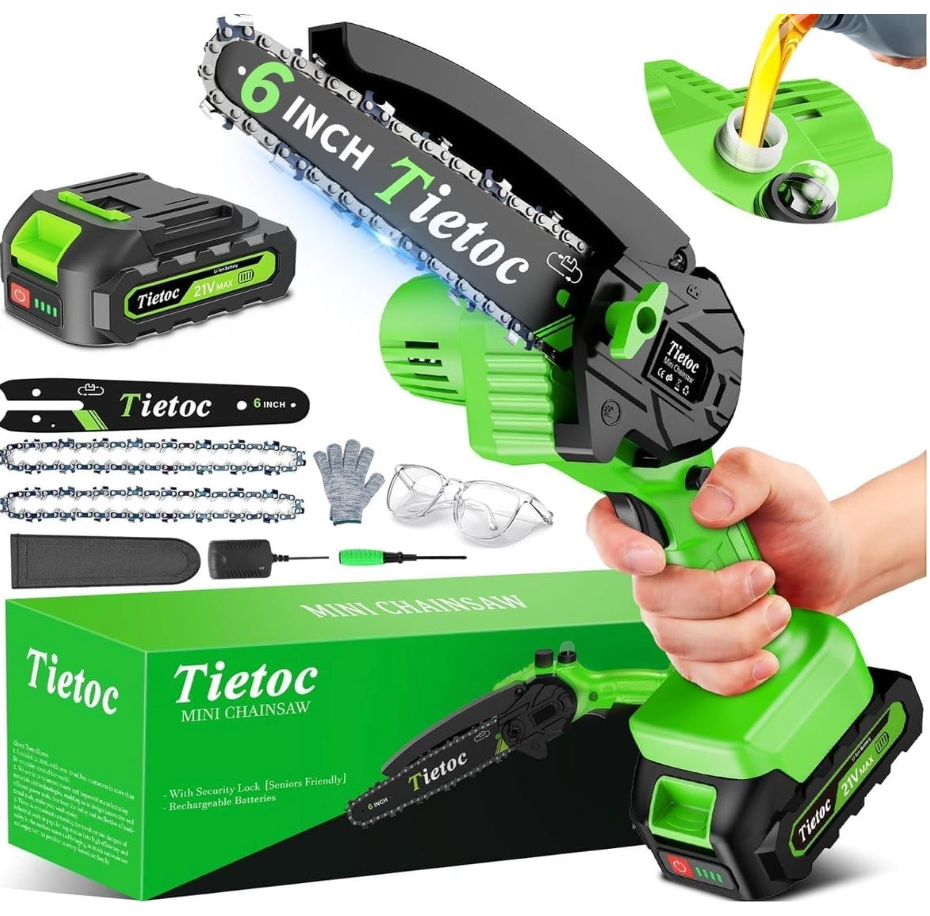 Tietoc Chainsaw 6 Inch Mini Electric Chainsaw Cordless Battery Powered, Hand Held Saw for Wood/Trees Trimming, Tools for Household and Garden, Chain Saw Gift for Men Dad Husband Fathers Gardener 2026