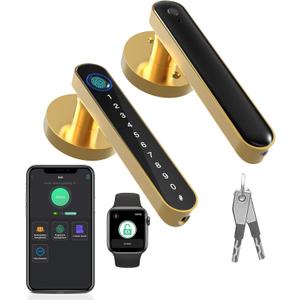 Fingerprint Handle Door Lock Smart Door Lock Levers eLinkSmart Digital Keyless Entry Door Knob Watch App Open Knob Lock for Bedroom Gold