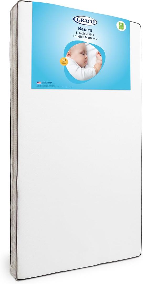 Graco Essentials 6-Inch Water-Resistant Baby Crib & Toddler Mattress
Made in USA, Firm Support for Infants, GREENGUARD Gold Certified Baby Crib Mattress, Washable, PVC-Free PEVA Cover