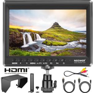 Neewer F100 7inch Camera Field Monitor HD Video Assist IPS 1280x800 HDMI Input 1080p with Sunshade and Ball Head for DSLR Cameras, Handheld Stabilizer, Film Video Making Rig (Battery Not Included)