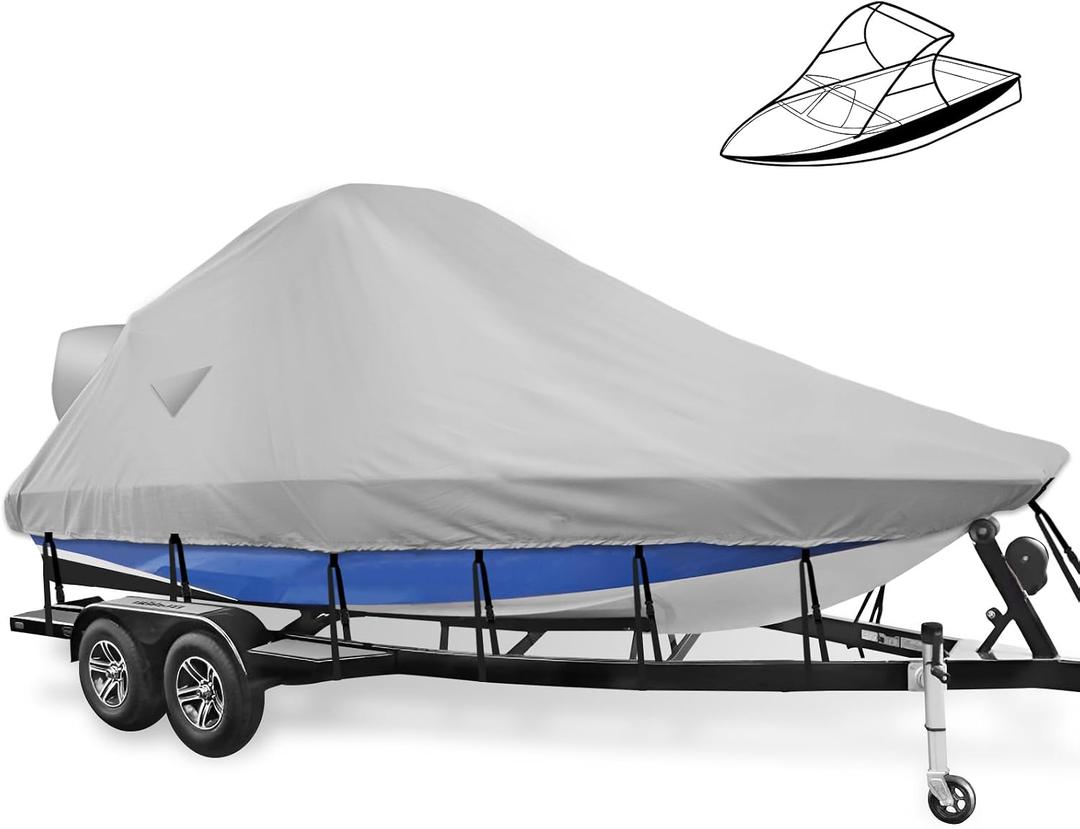 Wake Tower Boat Cover, Wakeboard Tower Boat Cover - 900D Marine Heavy Duty Waterproof Boat Cover, Fits Fits V Hull Runabout Ski-Boats, 23-25ft, Gray